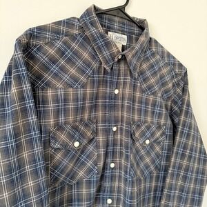 US EXPEDITION Mens Plaid Western Pearl Snap Front Long Sleeve Shirt L Blue Green